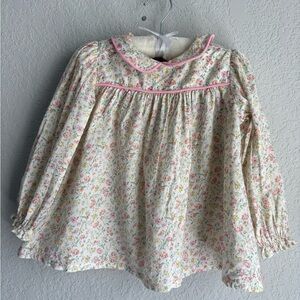 James & Lottie Girls smock Floral Long-Sleeve Blouse with Pink Trim
